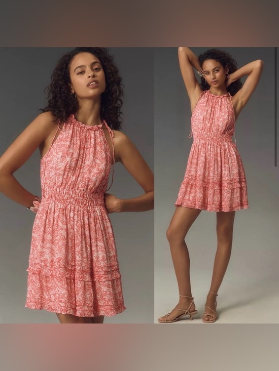 Anthropologie Dresses & Skirts - Anthropologie Somerset Halter Mini Dress Pink Coral Paisley Floral Size S